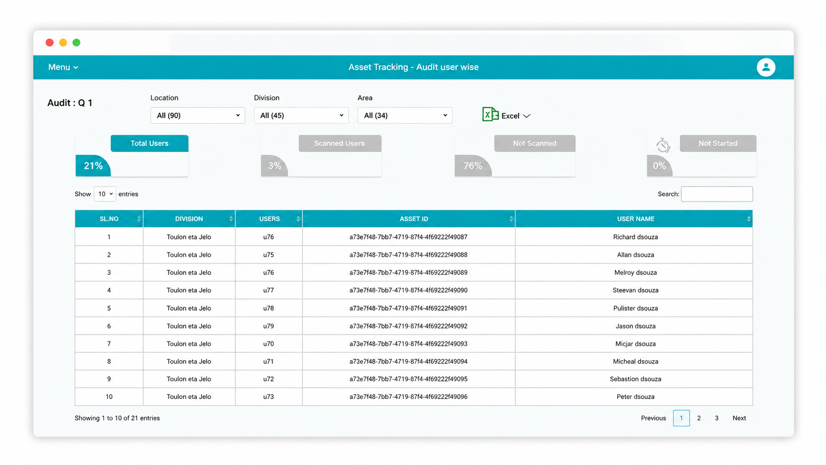 Asset management software screenshot